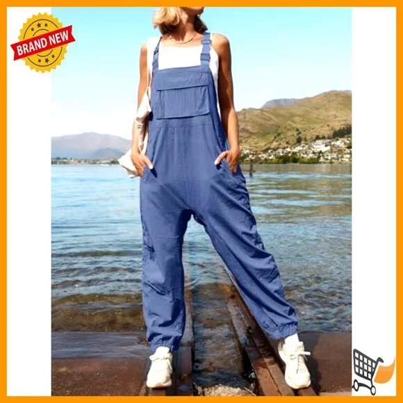 Sleeveless Overalls Jumpsuit with Adjustable Straps and Pockets - Picture 2 of 7